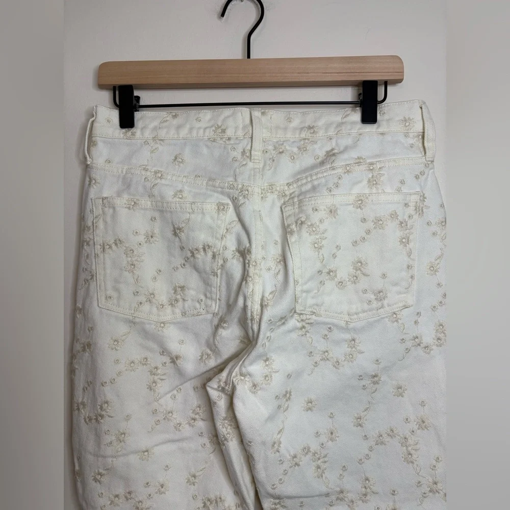 J.Crew‎ Billie Demi Boot Crop Jeans 28 White Embroidered Floral Raw Hem Cotton